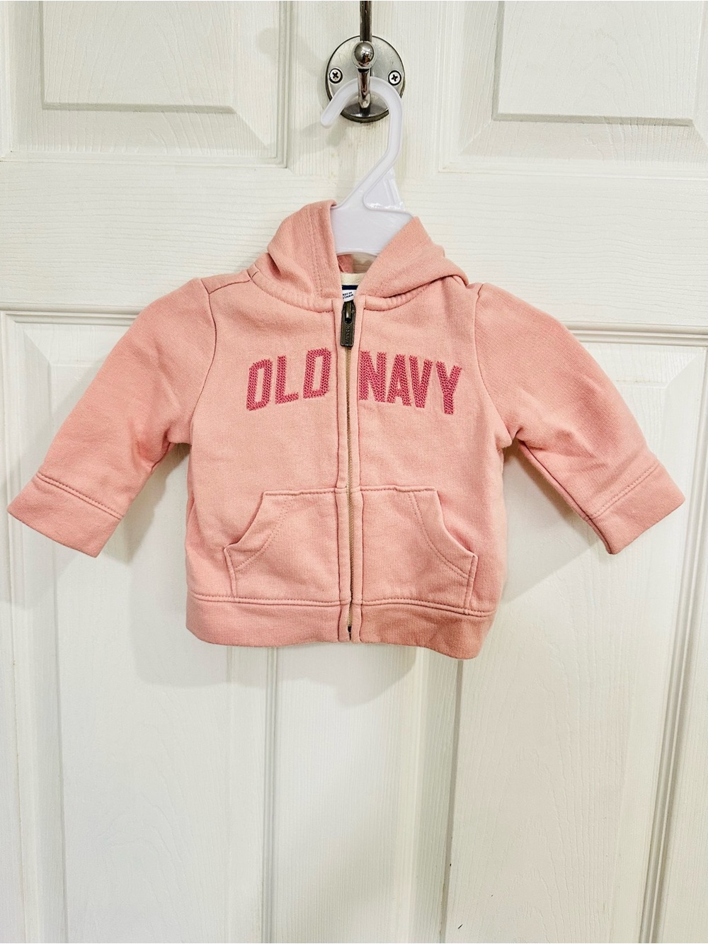 Old Navy Light Pink Hooded Zip-Up Sweatshirt with Dark Pink Logo